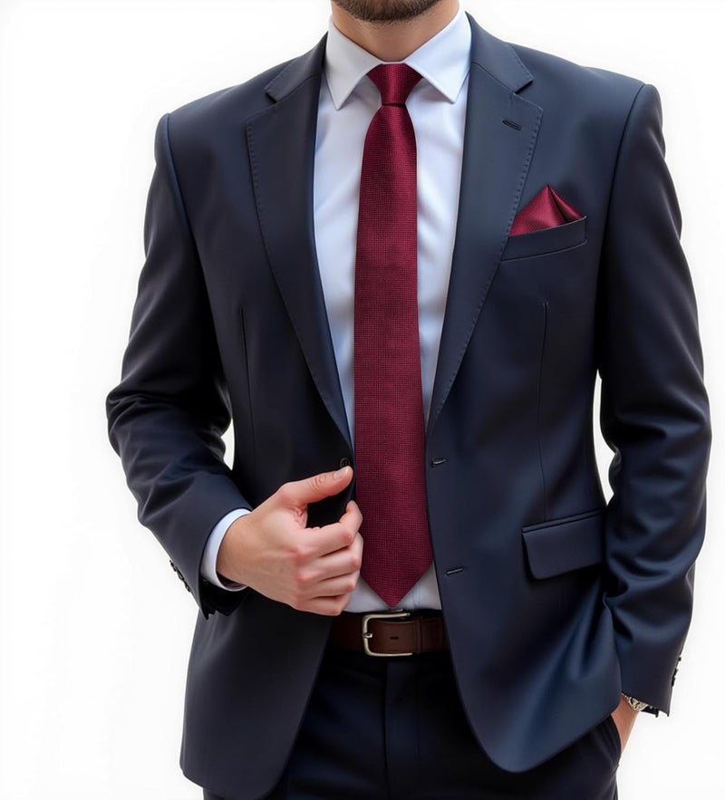 DiBanGu Mens Solid Color Tie and Pocket Square Set Woven Silk Plain Necktie & Handkerchief for Men Wedding Party Formal - Image 1